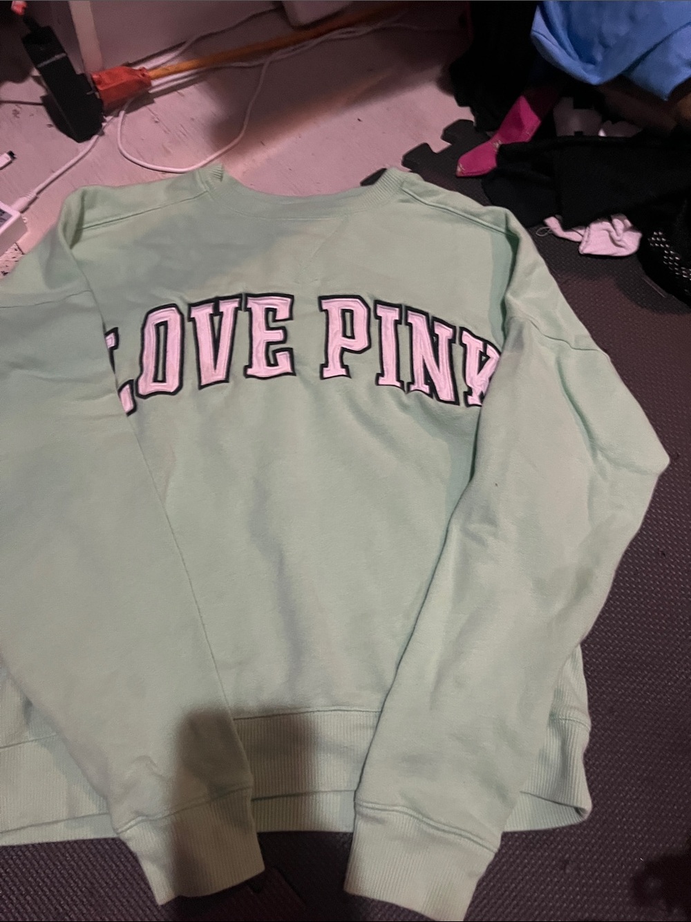 PINK Victoria's Secret Mint Green "LOVE PINK" Crewneck Sweatshirt